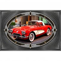 CAR OVAL IN RECT CLASSIC RED IMAGE